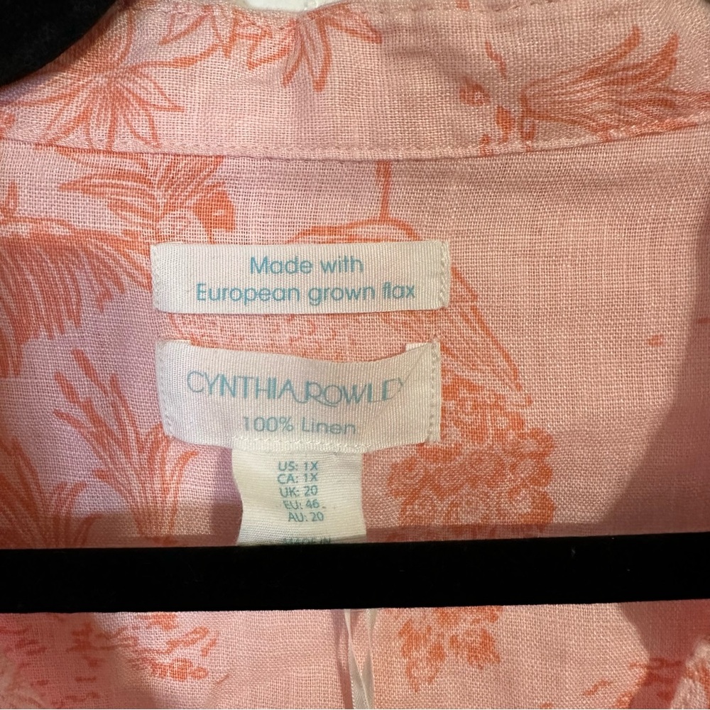 NWT Cynthia Rowley Peach Floral Button-Down Washable Linen Shirt - Picture 7 of 9